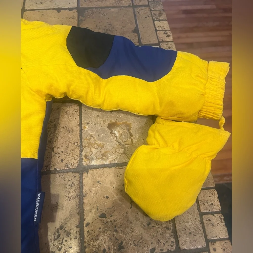 Toddler Blue & Yellow Winter Snowsuit – 24M – Warm Hooded Ski Outfit